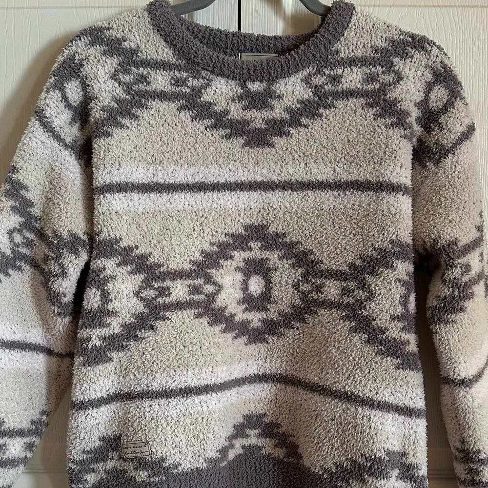 Simply Southern Gray and Cream Patterned Sweater